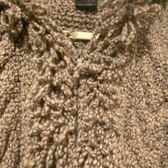 Native American Taupe Wool Chunky Zip Cardigan Sweater Fringe Boho Hippie Hood - Picture 4 of 9